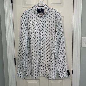 Noize Amsrtdm Men's White Black Pelican Print Button Up Dress Shirt‎ Sz XXL